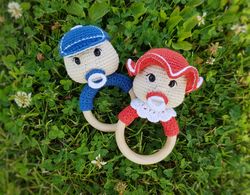 Baby rattle doll - girl and boy, baby toy, crochet teether, newborn gift