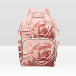 Pink Rose Flower Diaper Bag Backpack