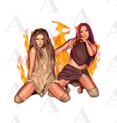 Printable Karol G & Shakira PNG hand drawn sublimation designs, no background, new 2023 Te Quedo Grande TQG, art digital
