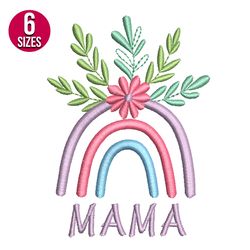 Mama Rainbow with Flowers embroidery design, Digital embroidery, Instant download