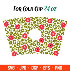Poppy Flower Leopard Full Wrap Svg, Starbucks Svg, Coffee Ring Svg, Cold Cup Svg, Cricut, Silhouette Vector Cut File