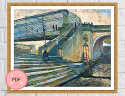 Cross Stitch Pattern, Trinquetaille Bridge in Arles,Vincent Van Gogh, Famous Painting,X Stitch Chart,Full Coverage