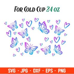 Butterfly Heart Full Wrap Svg, Starbucks Svg, Coffee Ring Svg, Cold Cup Svg, Cricut, Silhouette Vector Cut File