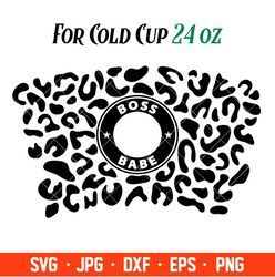 Boss Babe Black Leopard Print Full Wrap Svg, Starbucks Svg, Coffee Ring Svg, Cold Cup Svg, Cricut, Silhouette Vector