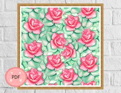 Watercolor Succulents Cross Stitch Pattern,Pdf ,Instant Download , Plant X Stitch Chart,Colorful Flower,Full Coverage