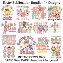Retro Easter Sublimation Bundle PNG, 14 Design, Easter Clipart, Easter Shirt, Easter Kids Shirt, Easter PNG, Cute Easter