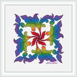 Cross stitch pattern Floral ornament rainbow monochrome panel abstract pillow napkin counted crossstitch patterns PDF