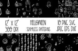 Black and White Halloween seamless pattern png svg eps