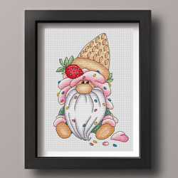 Ice Cream Gnome cross stitch pattern PDF, gnome cross stitch, dessert cross stitch,summer gnome,summer time cross stitch