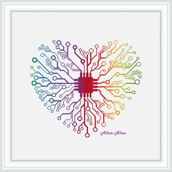 Cross stitch pattern Heart electronic silhouette geometric ornament rainbow abstract counted crossstitch patterns PDF