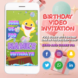 Baby Shark Invitation, Baby Shark Video Invitation, Baby Shark Invite, Baby Shark Birthday invitation