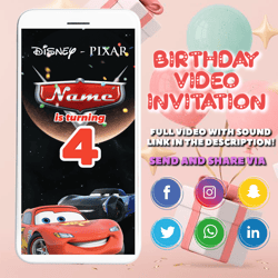 Cars Birthday Invitation, Cars Video Invitation, Cars Invitation, Lightning McQueen Invitation, Hot wheels birthday