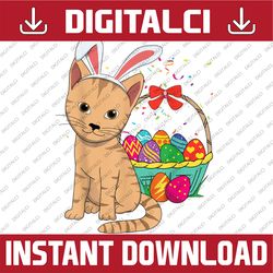 Kawaii Cute Cat Bunny Rabbit Eats Egg Happy Easter Sunday Easter Day Png, Happy Easter Day Sublimation Design