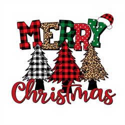 Merry Christmas Buffalo Plaid Leopard Pattern Tree PNG Sublimation Designs