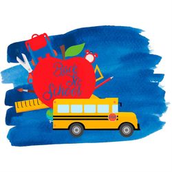 Back To School Big Red Apple On Schoolbus PNG Sublimation Designs