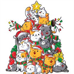 Cute Cat Christmas Tree PNG Sublimation Designs