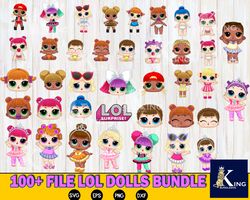 100 file lol dolls bundle svg eps dxf png, bundle lol dolls for Cricut, Silhouette, digital, file cut