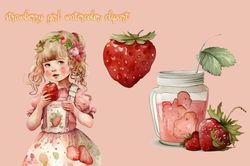 Strawberry Girl Watercolor Clipart