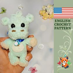 Crochet pattern amigurumi animal hippo. Plush pattern hippo for beginners in English PDF