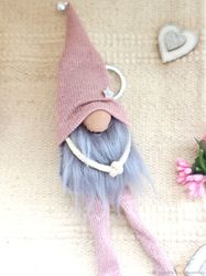 Pink Gnome long legs charm for bag