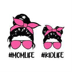 Messy Bun Pink Headband Glasses Mom Life Kid Life SVG PNG