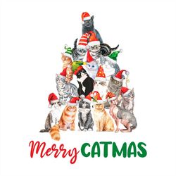 Merry Catmas Cat Christmas Tree PNG Sublimation Designs