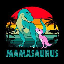 Mamasaurus and Baby Dinosaur Vintage Logo SVG PNG