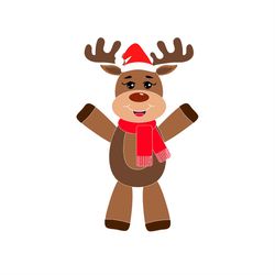 Cute Reindeer Standing Santa Hat Scarf SVG PNG