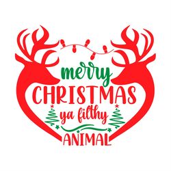 Merry Christmas Ya Filthy Animal Couple Deer Heart SVG PNG