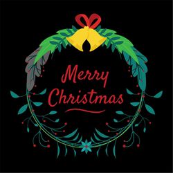 Merry Christmas Gold Bells Laurel Wreath PNG Sublimation Design
