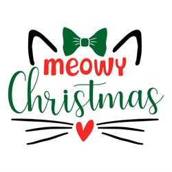 Meowy Christmas Red Heart Green Bow SVG PNG