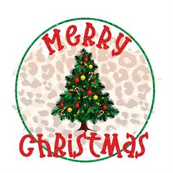 Merry Christmas Tree On Leopard Background Logo PNG Sublimation Designs