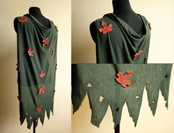 Green fairy ranger cloak for LARP or Fantasy costume. Wood elf druid cosplay. Dryad dress. Pixie clothes. Elven costume