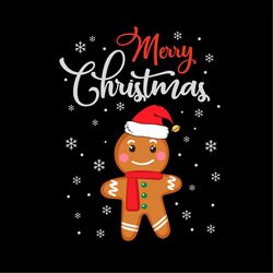 Merry Christmas Cute Gingerbread Man Wearing Santa Hat SVG PNG