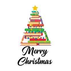 Merry Christmas With Book Christmas Tree SVG PNG