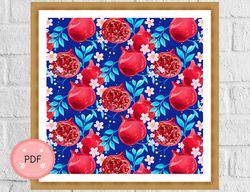 Watercolor Pomegranate Cross Stitch Pattern , Winter Fruits , Pdf Instant Download,Full Coverage,Blossom