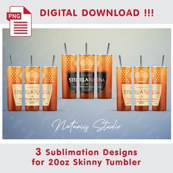 3 Inspired Stella Rosa Templates - Seamless Sublimation Patterns - 20oz SKINNY TUMBLER - Full Tumbler Wrap