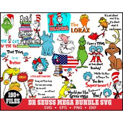 190 Dr Seuss Svg Bundle, Cat In The Hat SVG, Dr Seuss Hat SVG,Green Eggs And Ham Svg, Dr Seuss for Teachers Svg, Lorax S