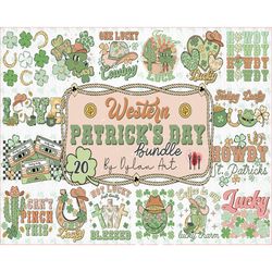 20 Western st patrick's Png bundle, howdy shamrocks png, retro st patricks day, holiday png, irish png, sublimation png,