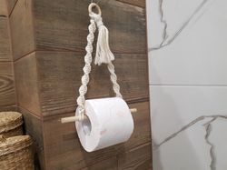 Toilet paper holder storage and organization macrame wall hanging bathroom or kitchen decor