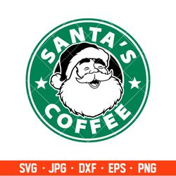 Santas Coffee Starbucks Svg, Santa Claus Svg, Merry Christmas Svg, Cricut, Silhouette Vector Cut File