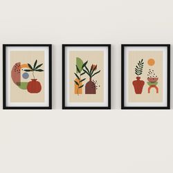 Set of 3 Mid Century Boho Designs, Palm Leaf Cross Stitch Chart, Abstract Hand Embroidery, Minimalist Unique Design