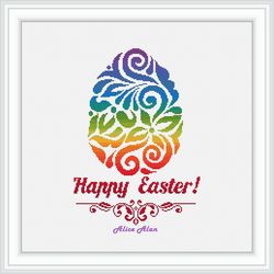 Cross stitch pattern Egg silhouette Happy Easter rainbow ornament  holiday counted crossstitch patterns Download PDF