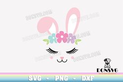 Baby Bunny Face SVG Cut Files for Cricut Rabbit Ears Flowers Petal Crown PNG image Easter svg DXF file
