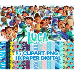 10 Luca Digital Paper, Mermaid Scales Font, Paper Pack, Luca Pattern, Silenzio Bruno, Luca Birthday Party, Luca Paguro G