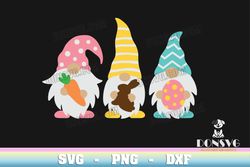 Cute Three Easter Gnomes SVG Cut Files for Cricut Egg Carrot and Chocolate Bunny PNG image svg DXF file