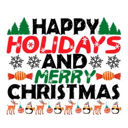Happy Holidays and Merry Christmas Snowflake Christmas Tree SVG PNG