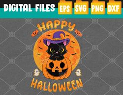 Halloween Black Cat Witch Hat Pumpkin Svg, Eps, Png, Dxf, Digital Download