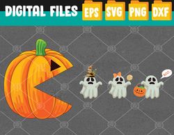 Funny Halloween Pumpkin Eating Ghost, Gamer Svg, Eps, Png, Dxf, Digital Download