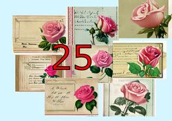 Scrapbooking card set, Pocket card - vintage roses, flowers, tag-1